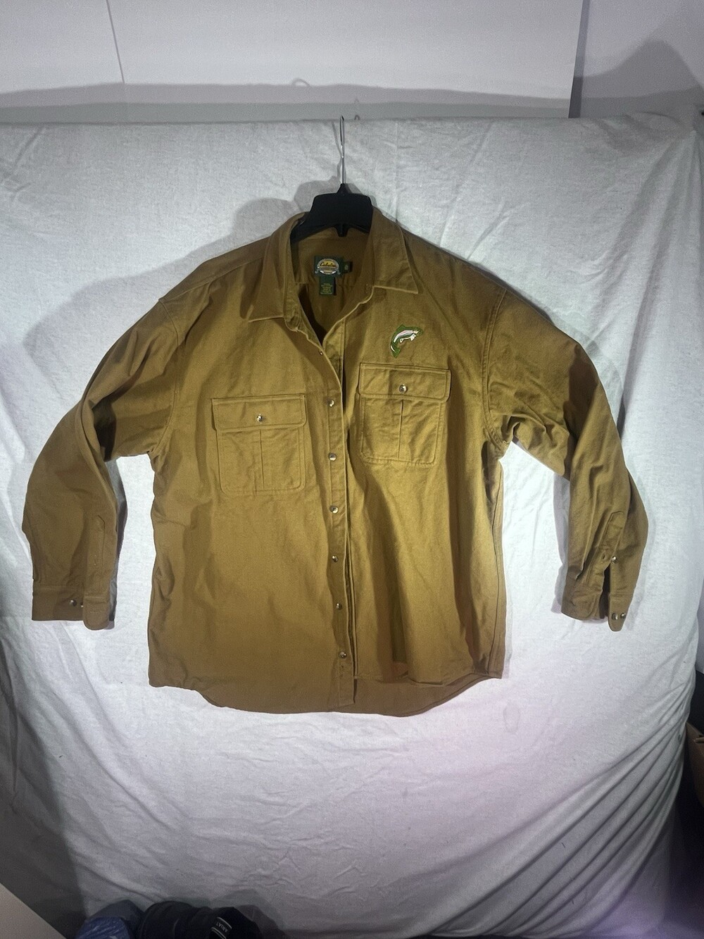 Vintage Cabelas Chamois Shirt Mens 2XL Tall Mustard Heavy Cotton Rainbow Trout
